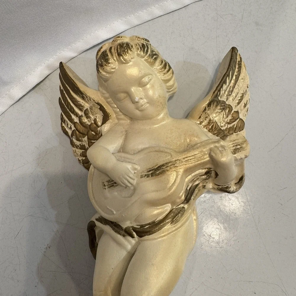 Hand Made Victorian‎ Style Chalkware Cherub Angel Wall Hanger 10x6